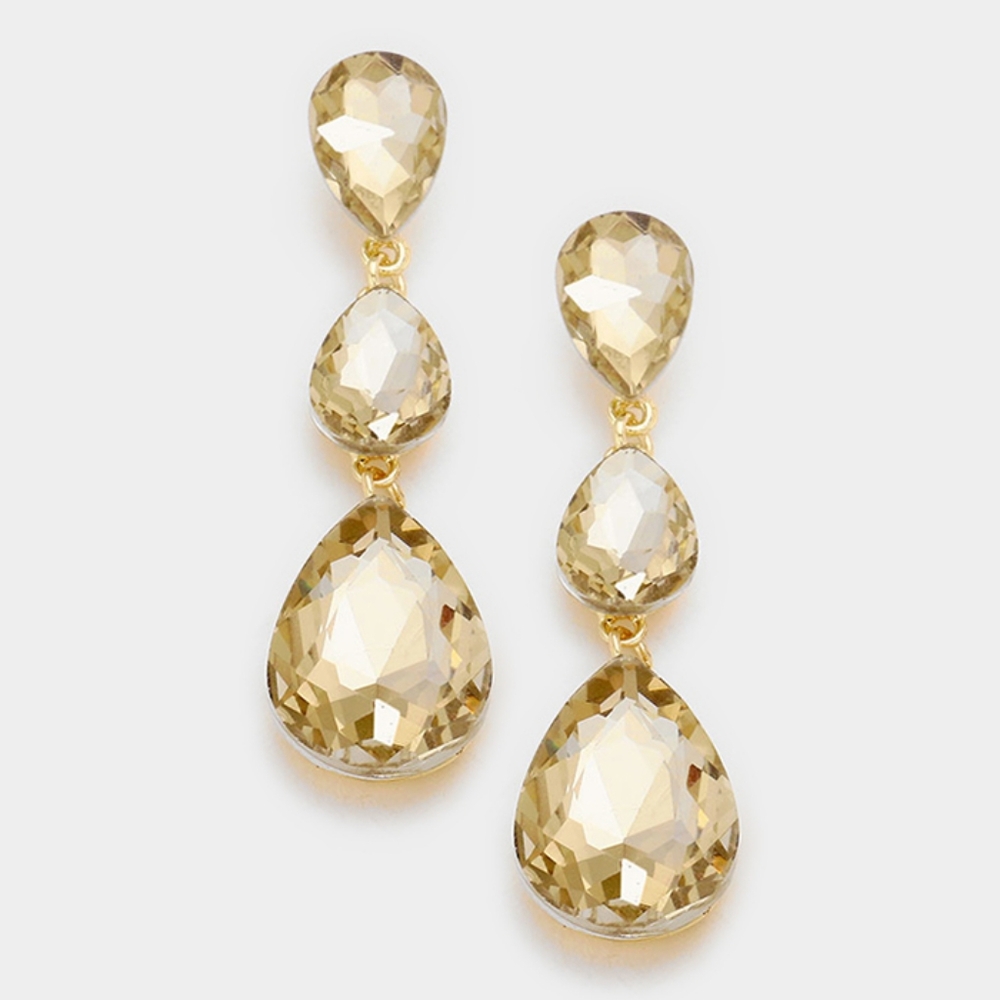Topaz Dangle Crystal Earrings 2.75 Inch Triple Tear Drop Jewelry